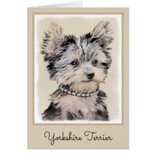 Cartão Yorkshire Terrier Puppy Pintura Original