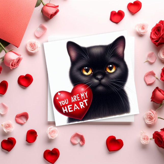 Cartão You Are My Valentine Heart Poem Black Cat Holiday  (Criador carregado)