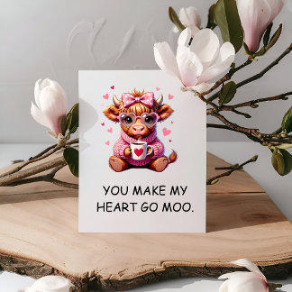 Cartão You Make My Heart Go Moo Funny Valentines Day
