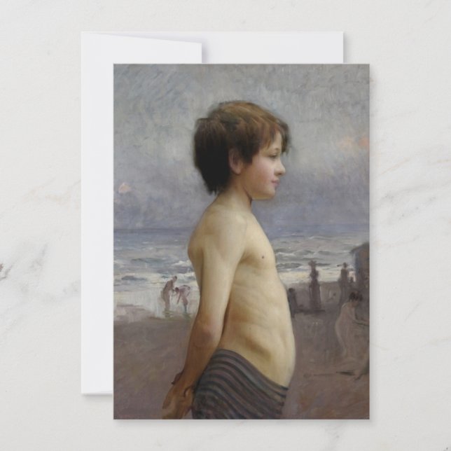 Cartão Young Boy at the Beach (por Jules Bastien-Lepage) (Frente)