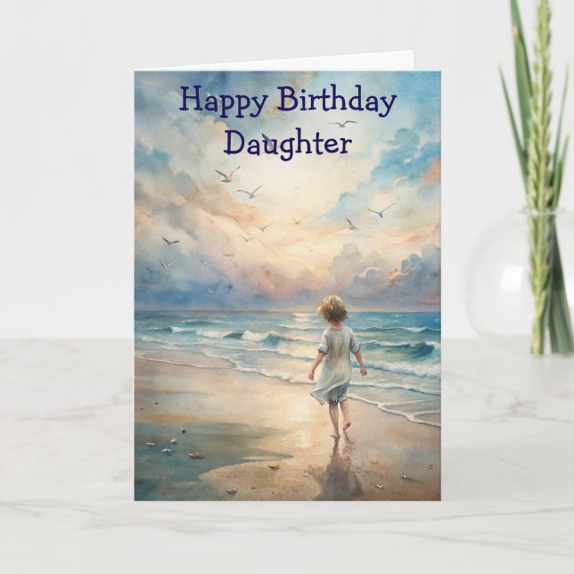 Cartão Young Girl on Beach Birthday Card (Frente)