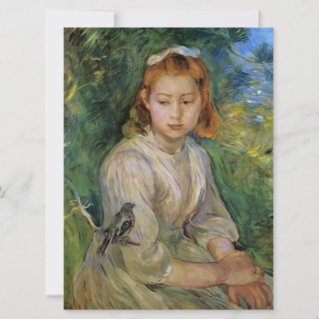 Cartão Young Girl With a Bird (por Berthe Morisot) (Frente)
