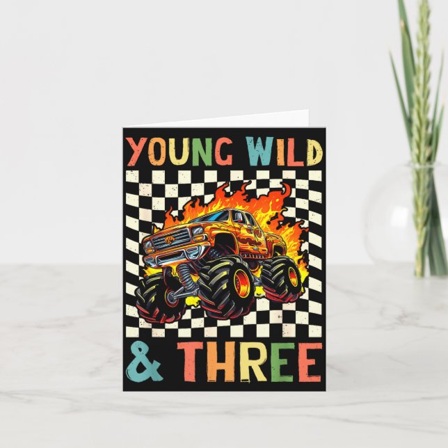 Cartão Young Wild And Three Monster Truck 3rd Birthday 3y (Frente)