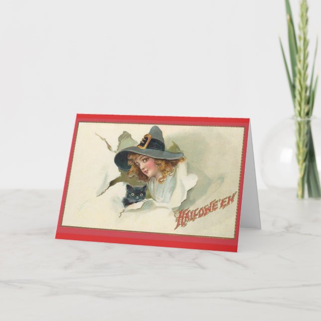 Cartão Young Witch & Black Cat - Halloween Card (Frente)