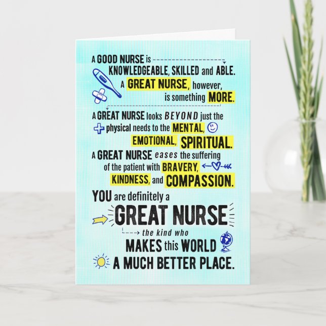 Cartão You're a Great Nurse, Making World a Better Place (Frente)
