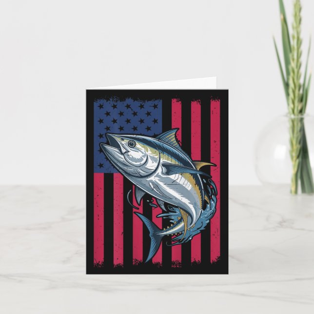 Cartão Youth Boys Deep Sea Fishing American Flag Bluefin  (Frente)