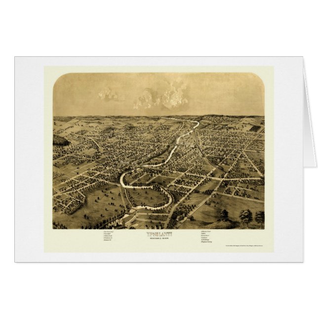 Cartão Ypsilanti, mapa panorâmico do MI - 1868 (Frente Horizontal)