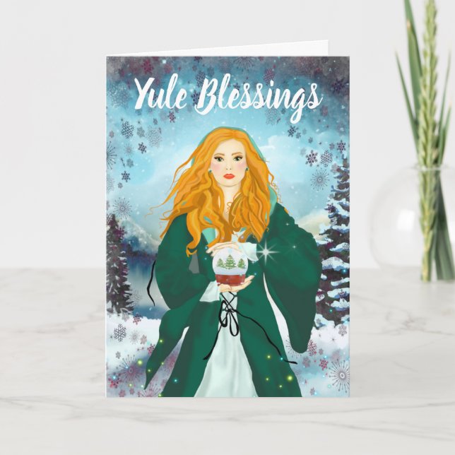 Cartão Yule Blessings Winter Solstice Snow Magick Witch (Frente)