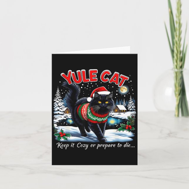 Cartão Yule Cat Keep It Cozy Funny Christmas Quote  (Frente)