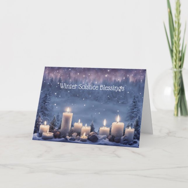 Cartão Yule de solstício de inverno com velas na neve (Frente)