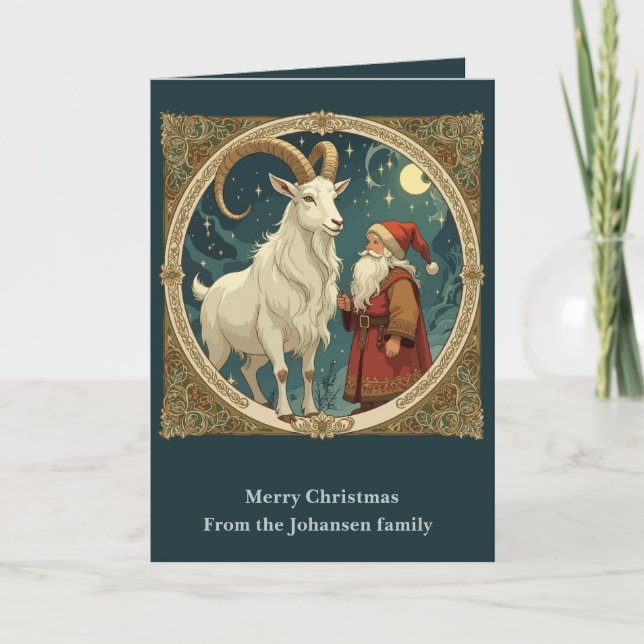 Cartão Yule Goat And Jultomten Scandinavian Mythology (Frente)