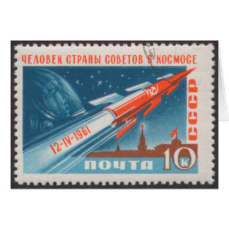 Cartão Yuri Gagarin Vostok 1 é ø homem no espaço