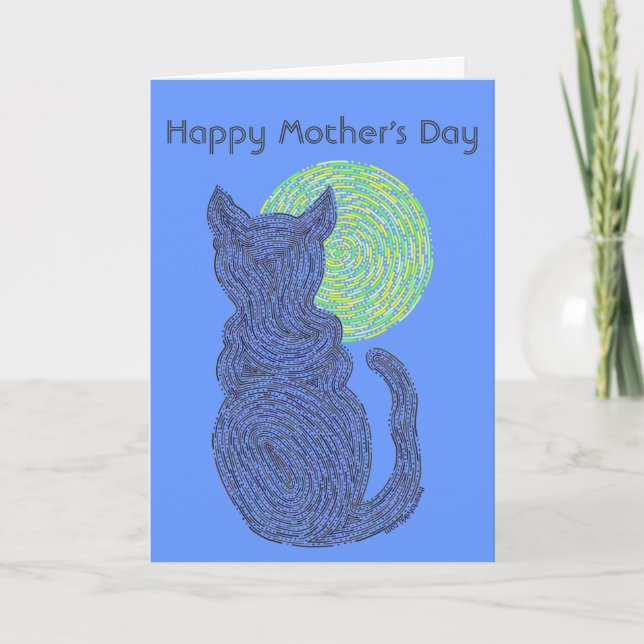 Cartão Z Black Cat & Moon Happy Mothers Day Love The Cat (Frente)