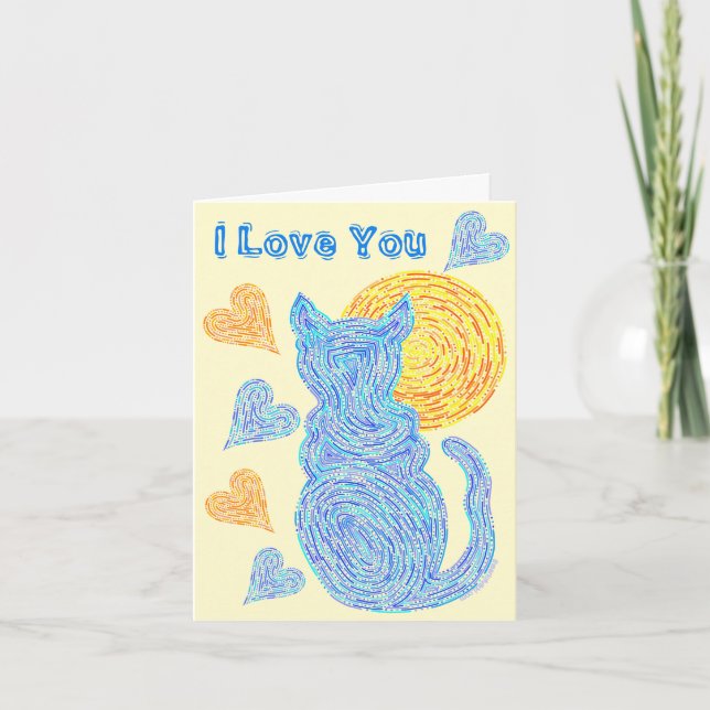 Cartão Z Blue Cat And The Moon Cat Lover Anniversary (Frente)