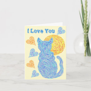 Cartão Z Blue Cat And The Moon Cat Lover Anniversary