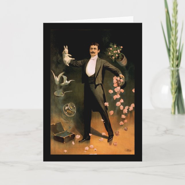 Cartão Zan Zig performing with rabbits and roses (Frente)