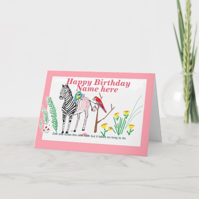 Cartão Zebra no Salão, aniversário engraçado, para ela. (Frente)