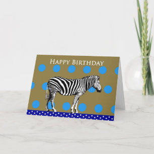 Cartão Zebra on a spotty background, Happy Birthday.