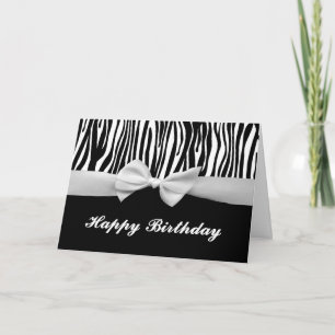 Cartão Zebra stripe & white ribbon graphic Happy Birthday
