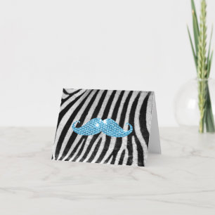 Cartão Zebra Stripes And Blue Bling Mustache