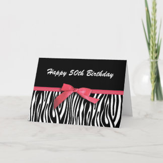 Cartão Zebra stripes red ribbon-look happy 50th birthday