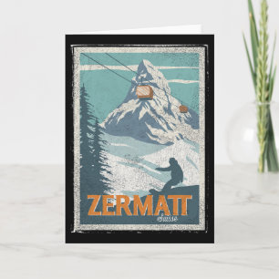 Cartão Zermatt Suíça Esqui de Inverno Snowboard Esqui