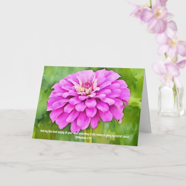 Cartão Zinnia rosa Flor Bíblia Verso Pensamentos (Orquídea)