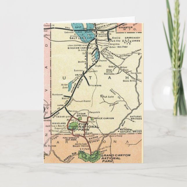 Cartão Zion - Grand Canyon Mapa Antigo  (Frente)