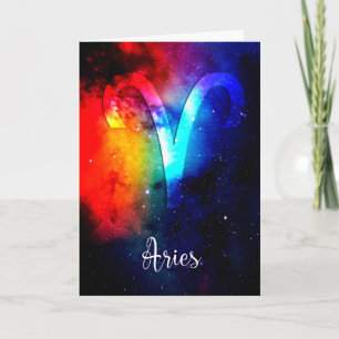Cartão Zodiac: Aries Rainbow Space Birthday Card