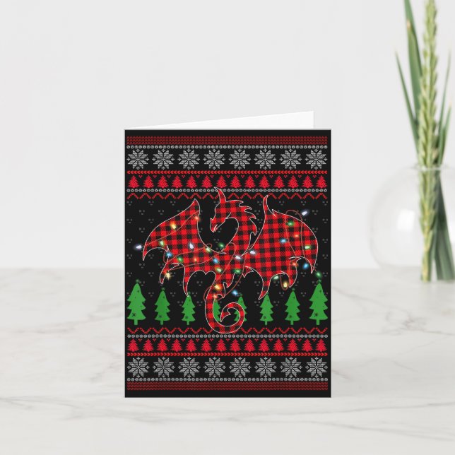Cartão Zodiac Dragon Ugly Sweater Christmas Lights Dragon (Frente)