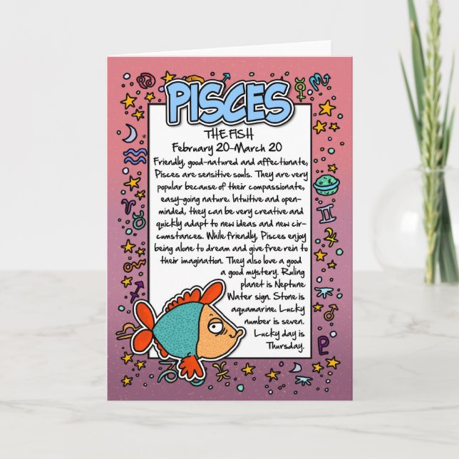 Cartão Zodiac - Fatos Divertidos dos Peixes (Frente)