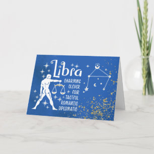 Cartão Zodiac Libra Birthday com Sinal Constelação