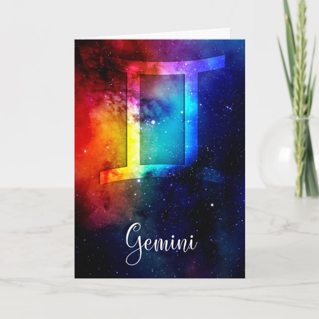 Cartão Zodíaco: Gemini Rainbow Space (Frente)
