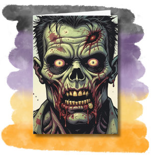 Cartão Zombie Halloween   Dentro de Página de Coloração