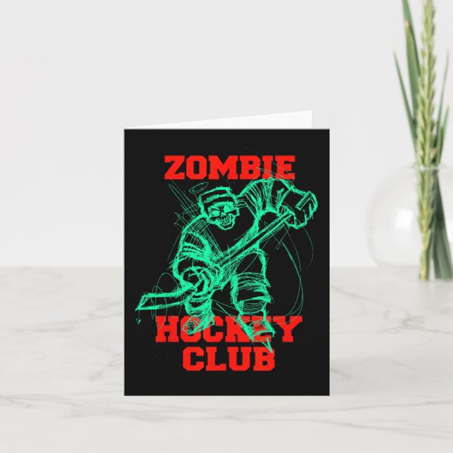 Cartão Zombie Ice Hockey Club Halloween Trick Ou Treine C (Frente)