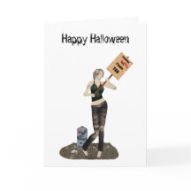Zombie Pin Up Girl Protest II Halloween Card