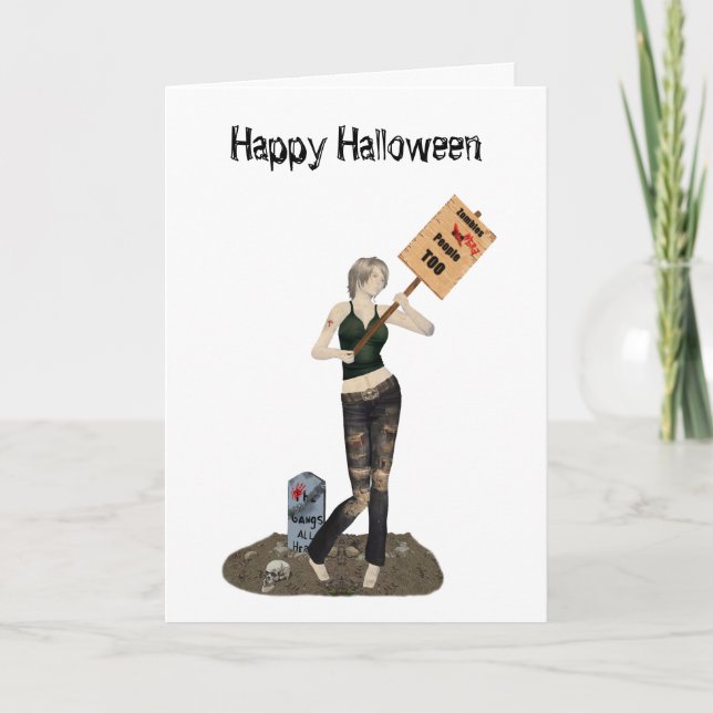 Cartão Zombie Pin Up Girl Protest II Halloween Card (Frente)