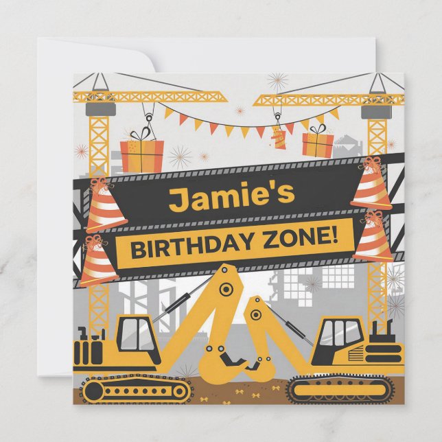 Cartão Zona de Aniversário Personalizada da Construção De (Frente)