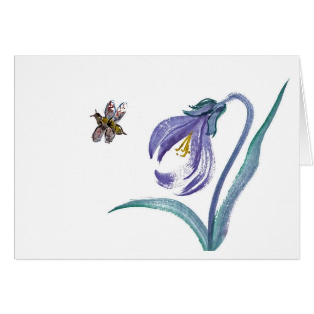 Cartão Zumbido no primavera, Sumi-e na cor (Frente Horizontal)