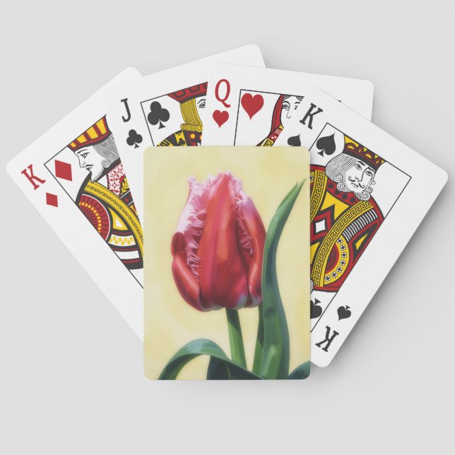 Cartas de Baralho com Arte de Tulipa Rosa-Vermelha (Verso)