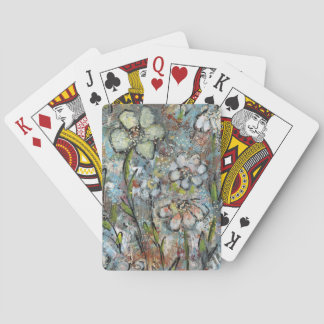 Cartas de baralho com design floral de mídia mista