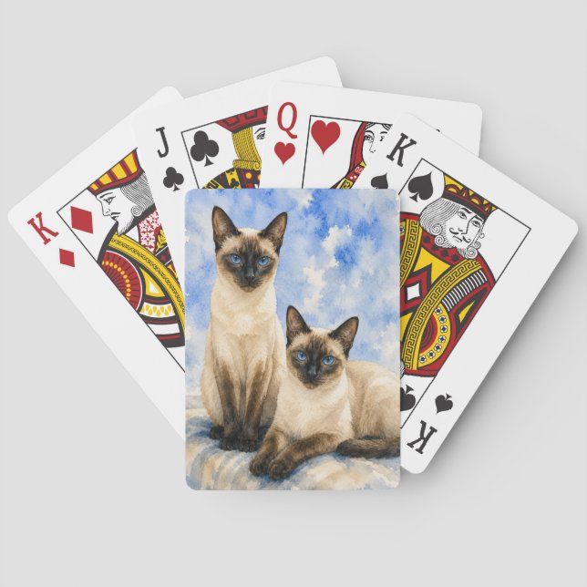 Cartas de Baralho com Gato Siames Aquarela (Verso)