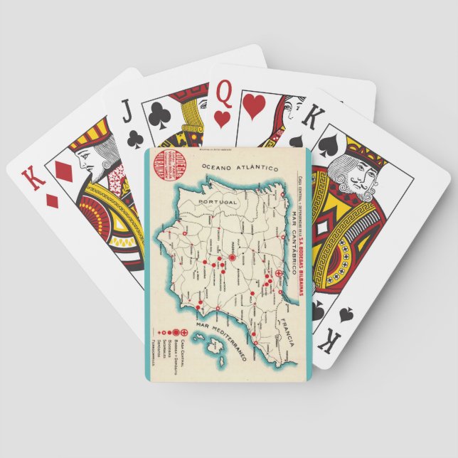 Cartas de Baralho com Mapa Antigo da Espanha (Verso)