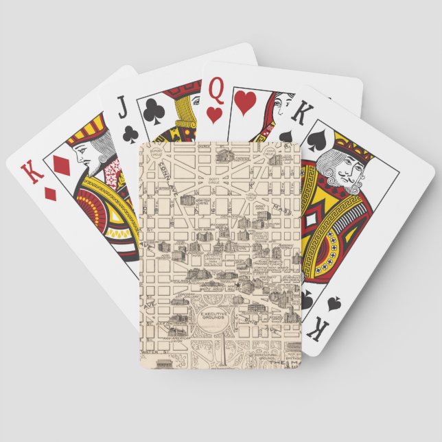 Cartas de Baralho com Mapa Antigo de Washington DC (Verso)