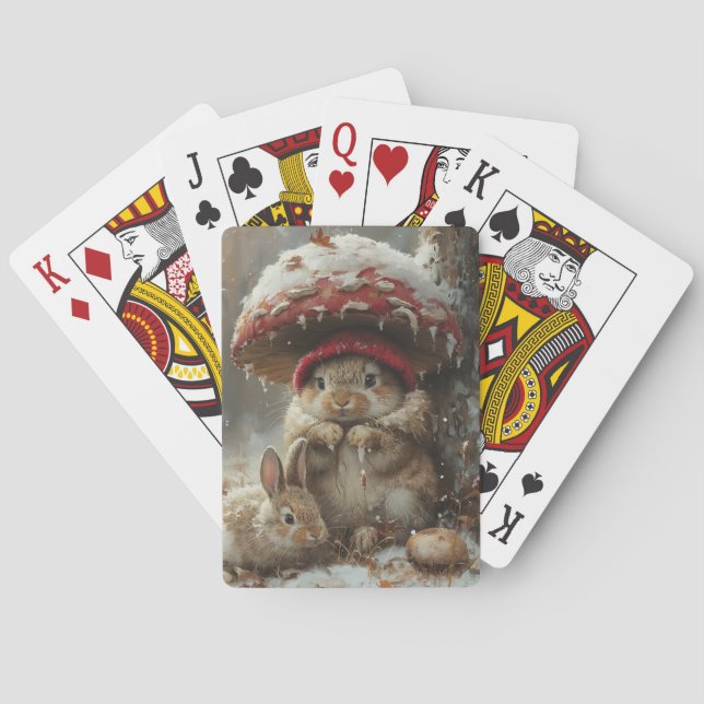 Cartas de Baralho de Coelhinhos Fofos Sob Cogumelo (Verso)
