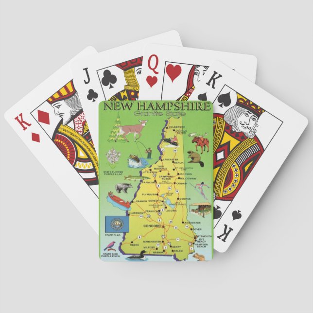 Cartas de Baralho do Mapa Ilustrado de New Hampshi (Verso)