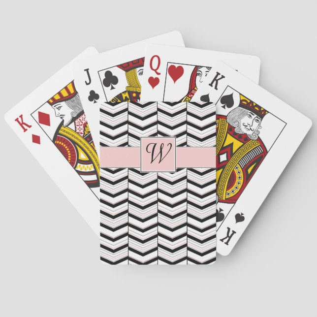 Cartas de Baralho Preta Branca e Blush Chevron (Verso)
