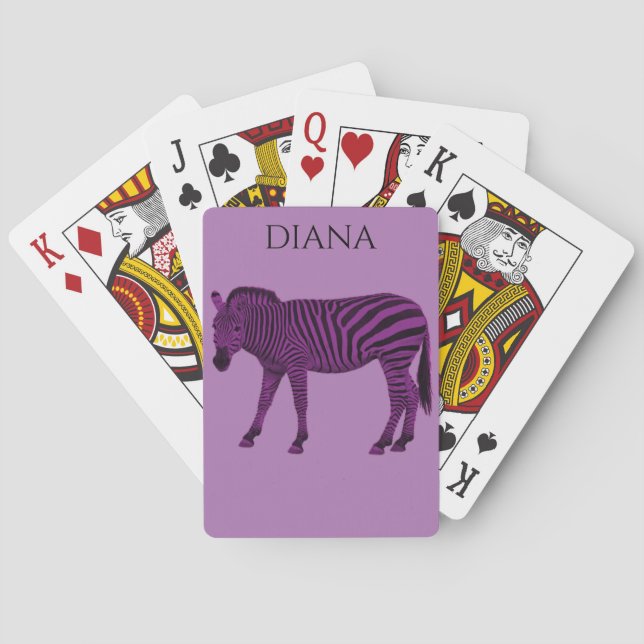 Cartas de baralho zebra roxa para crianças. (Verso)