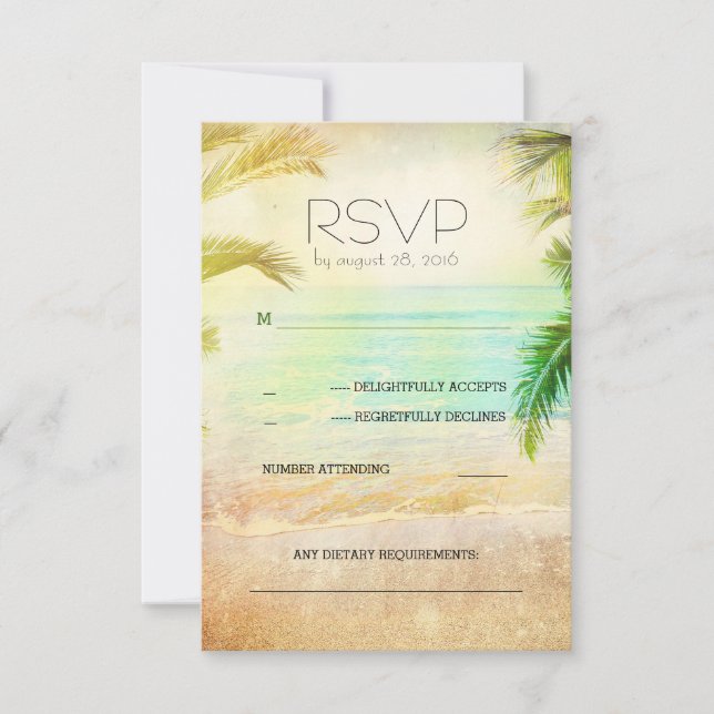 cartas RSVP de casamento romântico da praia do pôr (Frente)
