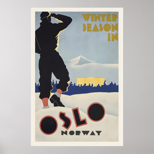 Cartaz Antigo de Oslo Noruega - Impressão Enquadra (Frente)